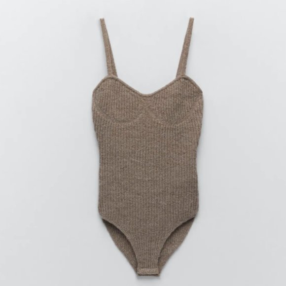 ZARA WOOL LIMITED EDITION BODYSUIT WITH SPACHETTI STRAPS - Picture 5 of 10